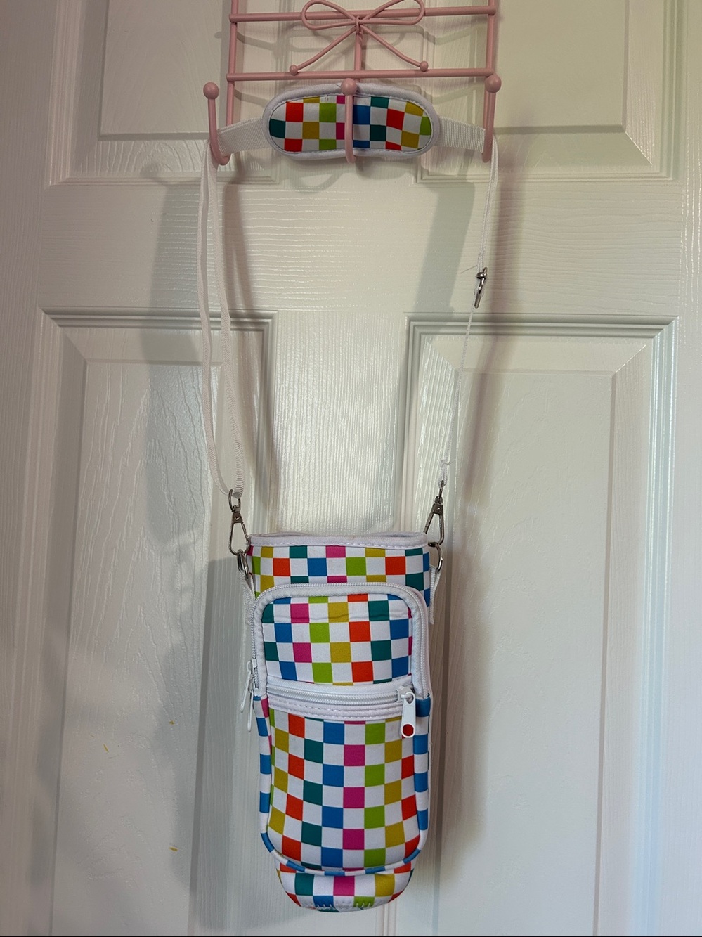 Water Bottle Cup Sleeve With Pouch Crossbody Water Bottle Holder- White Strap - Picture 4 of 16